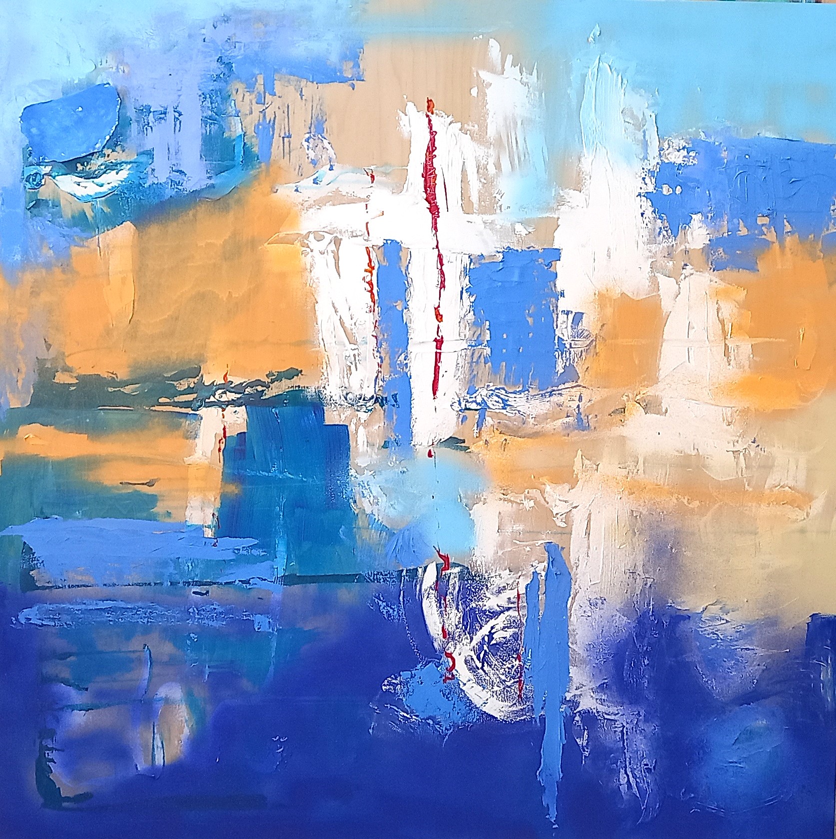 Colorful acrylic abstract painting 'Summer Memories' by UK artist Stella Hidden