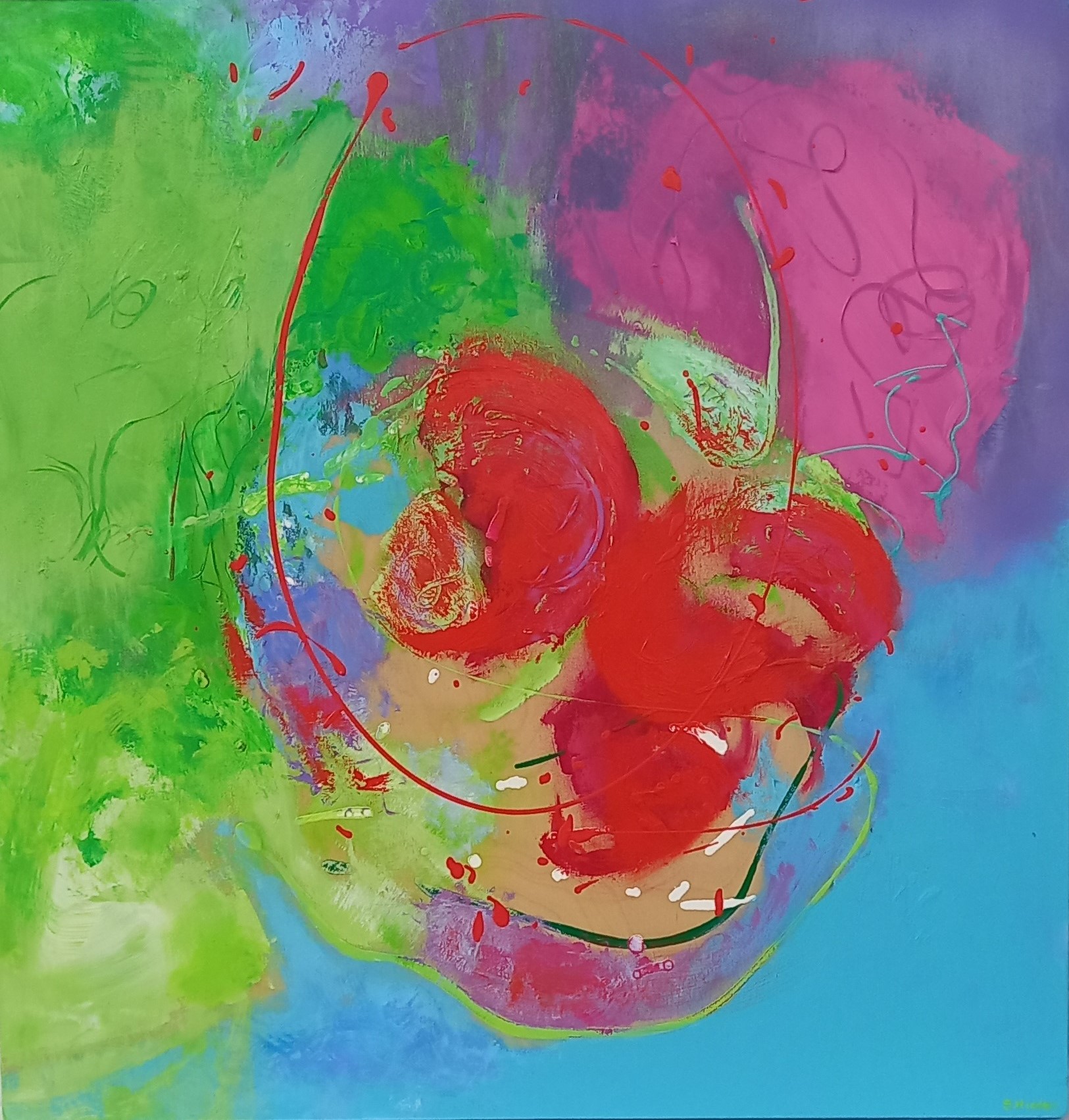 Colorful acrylic abstract painting 'Summertime Song' by UK artist Stella Hidden