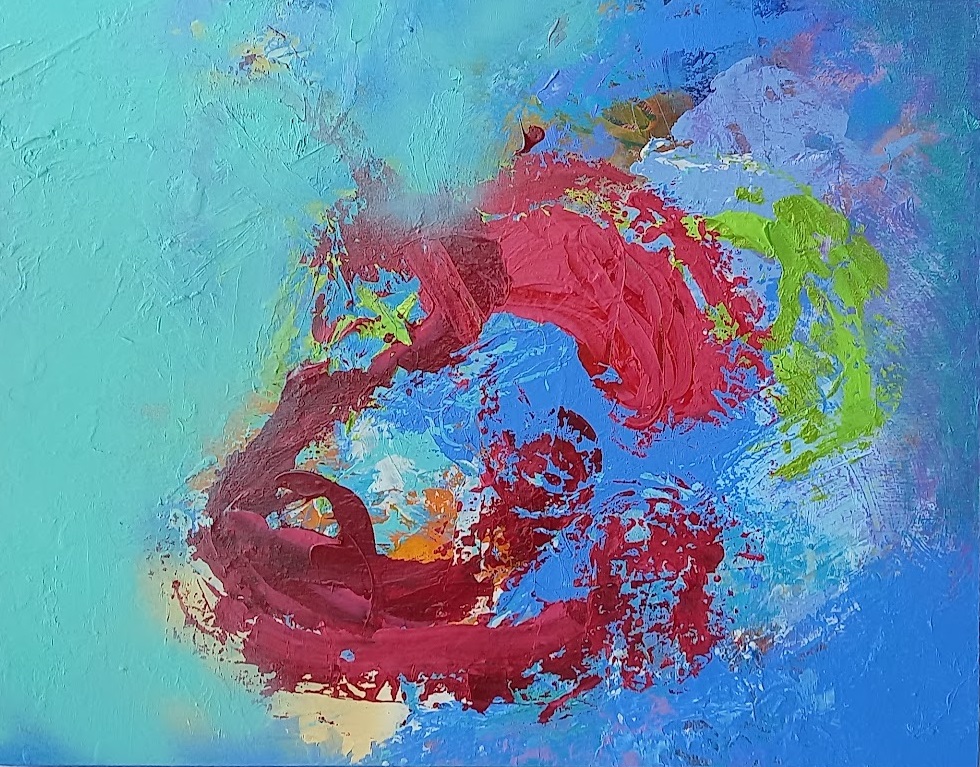 Colorful acrylic abstract painting 'Summer Party' by UK artist Stella Hidden