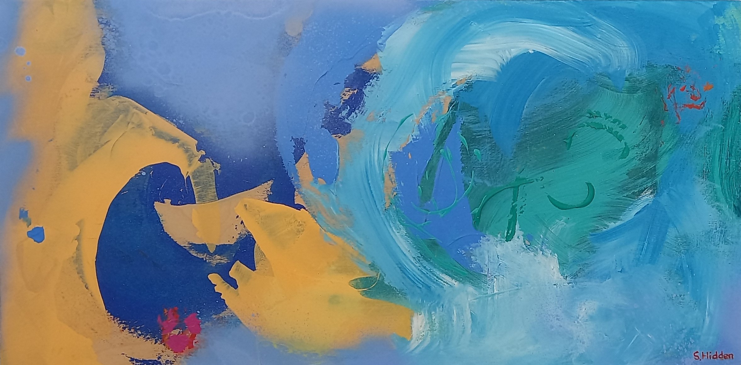 Colorful acrylic abstract painting 'Sunshine and Showers' by UK artist Stella Hidden