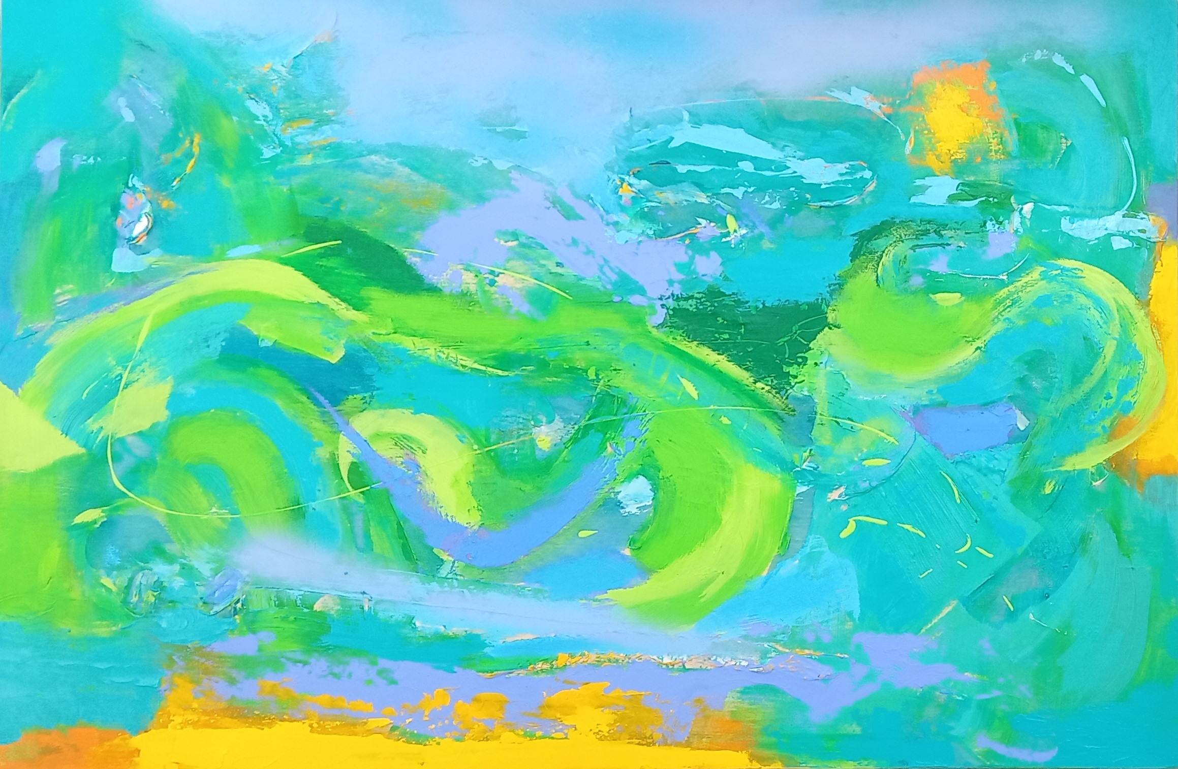 Colorful acrylic abstract painting 'Symphony of Landscape' by UK artist Stella Hidden