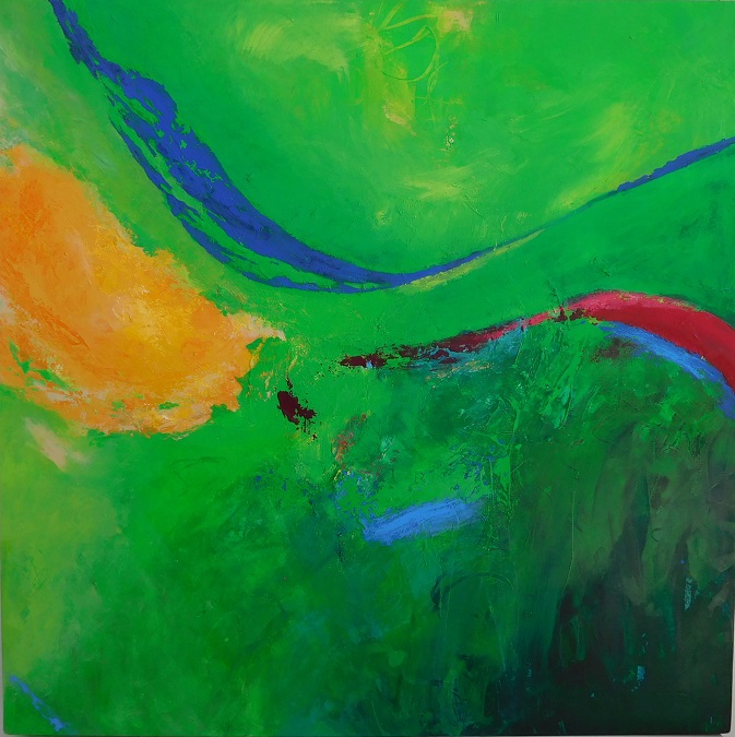 Colourful acrylic abstract painting 'Time Goes By' by UK artist Stella Hidden