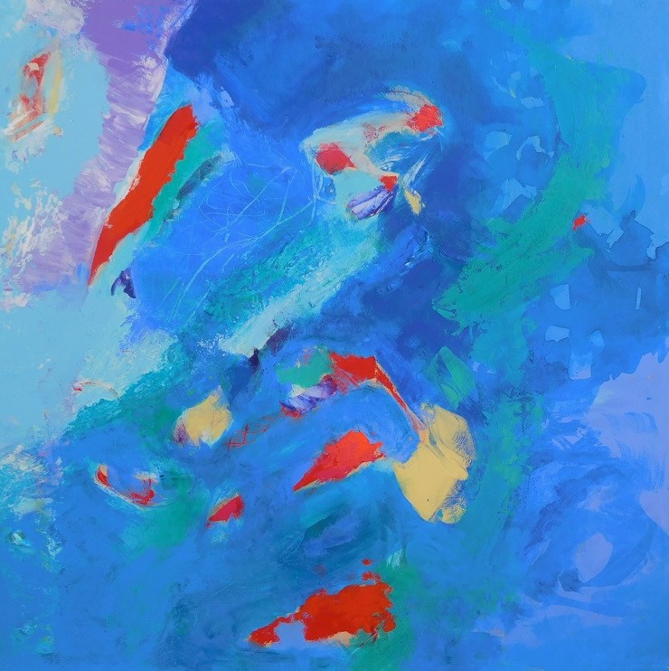 Colourful acrylic abstract painting 'Time for Tea' by UK artist Stella Hidden