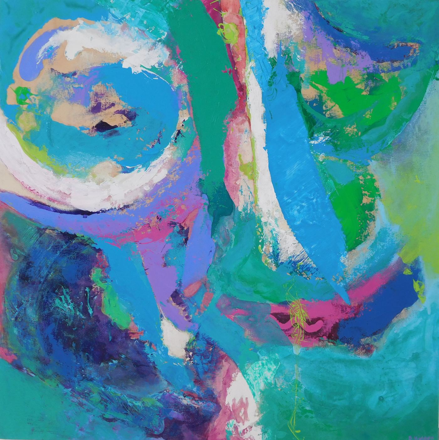 Colorful acrylic abstract painting 'What a Day' by UK artist Stella Hidden