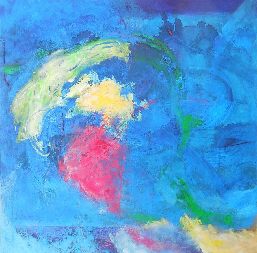 Colorful acrylic abstract painting 'Wonder - Aurora' by UK artist Stella Hidden