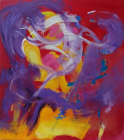 Colorful acrylic abstract painting 'Purple Rhythm' by UK artist Stella Hidden